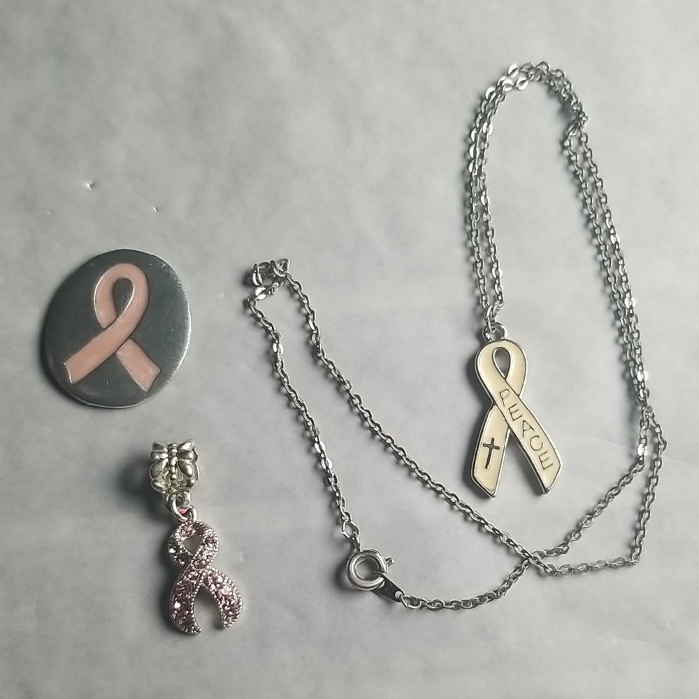 Pink Ribbon Necklace and Pin Set